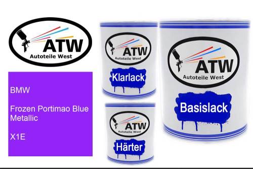 BMW, Frozen Portimao Blue Metallic, X1E: 1L Lackdose + 1L Klarlack + 500ml Härter - Set, von ATW Autoteile West.
